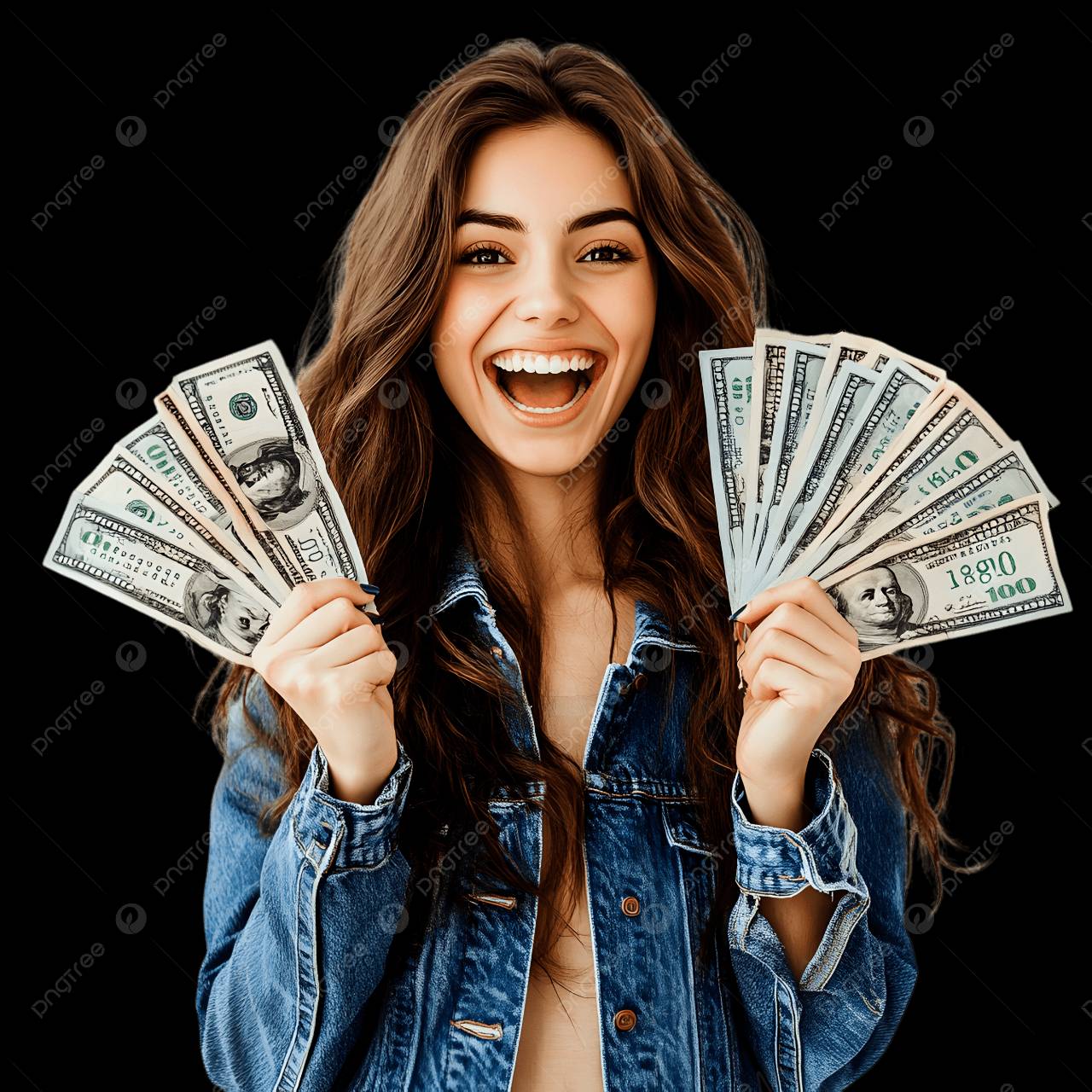 Happy woman holding cash after getting her personal loan funded